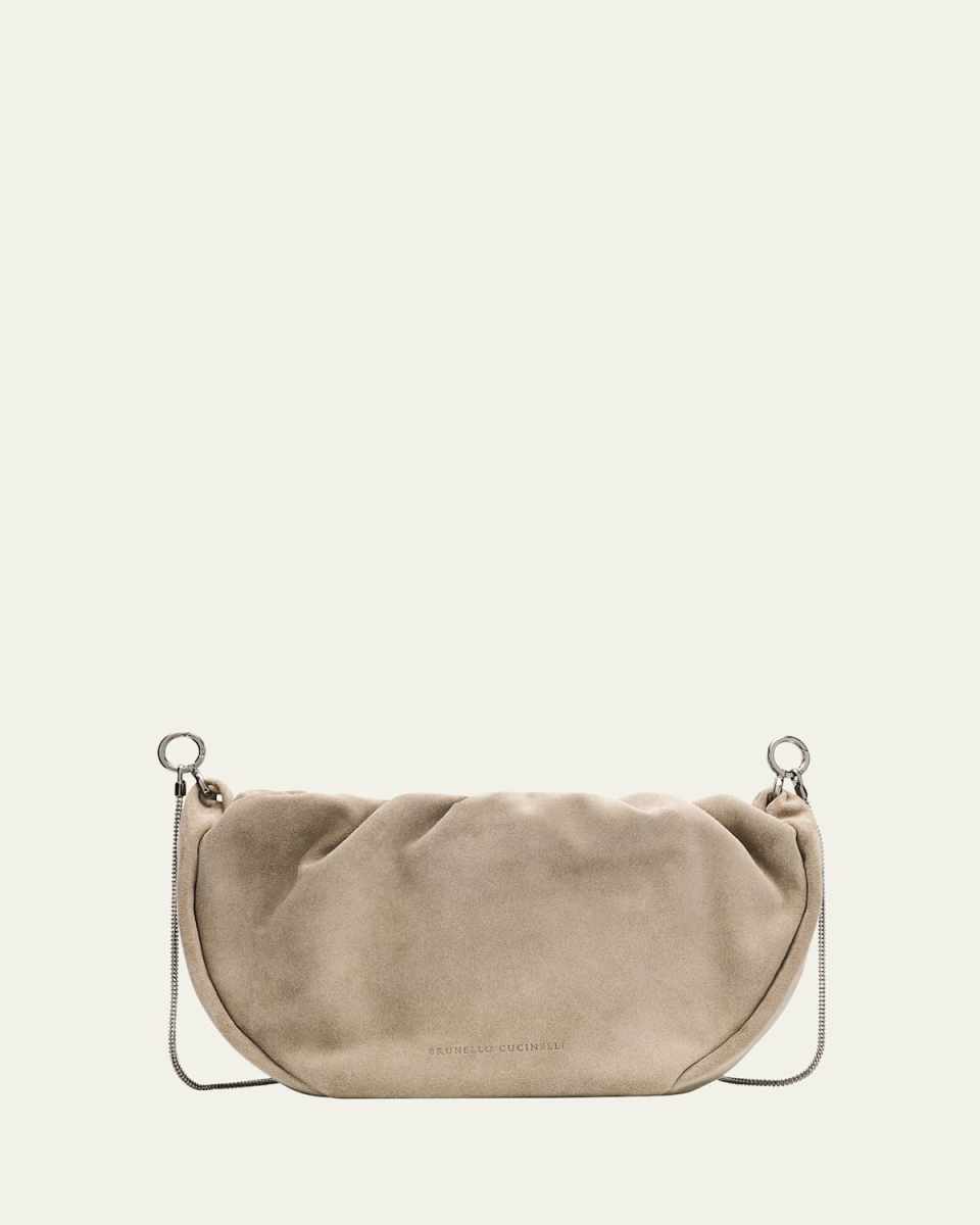 Monili Ruched Suede Shoulder Bag